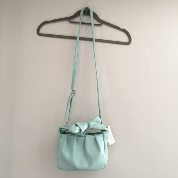 NWT Anthropologie Mini Knot Satchel Crossbody Pastel Blue/Green Purse - Picture 7 of 10